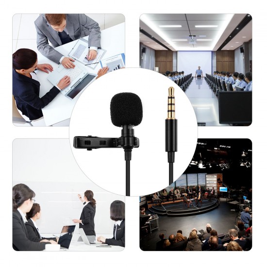 Professional Clip-On Microphone 3.5mm Audio Plug for Smartphones Comes with 2 Meters Extension Wire Professional Clip-On Microphone 3.5mm Audio Plug for Smartphones Comes with 2 Meters Extension Wire