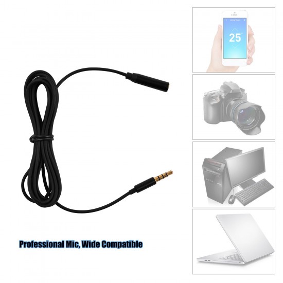 Professional Clip-On Microphone 3.5mm Audio Plug for Smartphones Comes with 2 Meters Extension Wire Professional Clip-On Microphone 3.5mm Audio Plug for Smartphones Comes with 2 Meters Extension Wire