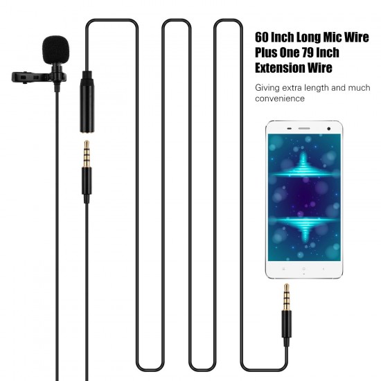 Professional Clip-On Microphone 3.5mm Audio Plug for Smartphones Comes with 2 Meters Extension Wire Professional Clip-On Microphone 3.5mm Audio Plug for Smartphones Comes with 2 Meters Extension Wire