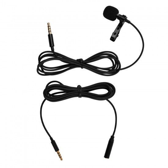 Professional Clip-On Microphone 3.5mm Audio Plug for Smartphones Comes with 2 Meters Extension Wire Professional Clip-On Microphone 3.5mm Audio Plug for Smartphones Comes with 2 Meters Extension Wire