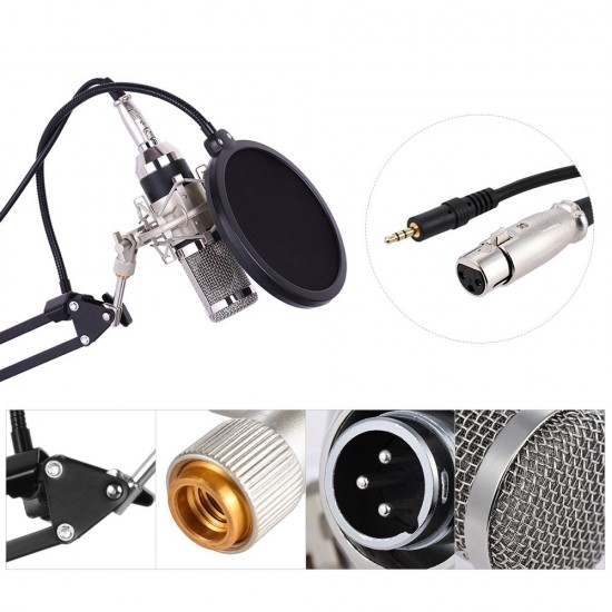 Professional Studio Broadcasting Recording Condenser Microphone Mic Kit Set 3.5mm with Shock Mount Adjustable Suspension Scissor Arm Stand Mounting Clamp Pop Filter Mic Clip Professional Studio Broadcasting Recording Condenser Microphone Mic Kit Set 3.5mm with Shock Mount Adjustable Suspension Scissor Arm Stand Mounting Clamp Pop Filter Mic Clip