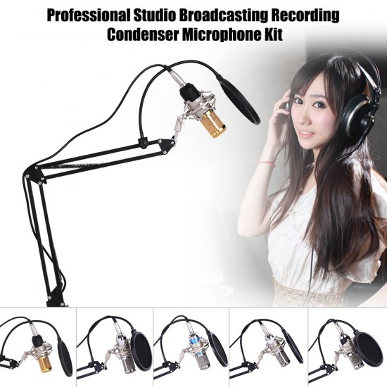 Professional Studio Broadcasting Recording Condenser Microphone Mic Kit Set 3.5mm with Shock Mount Adjustable Suspension Scissor Arm Stand Mounting Clamp Pop Filter Mic Clip Professional Studio Broadcasting Recording Condenser Microphone Mic Kit Set 3.5mm with Shock Mount Adjustable Suspension Scissor Arm Stand Mounting Clamp Pop Filter Mic Clip
