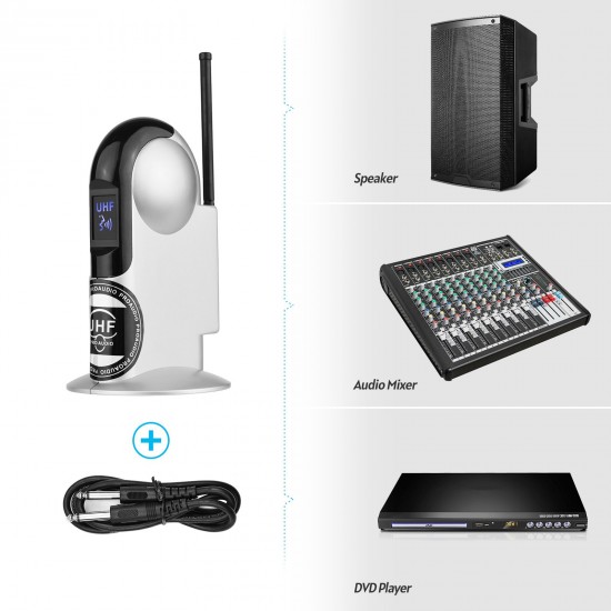 UHF Wireless Microphone System with Dual Headset Microphones and Receiver with 6.35mm Audio Cable for Video Interview Broadcast Teaching UHF Wireless Microphone System with Dual Headset Microphones and Receiver with 6.35mm Audio Cable for Video Interview Broadcast Teaching
