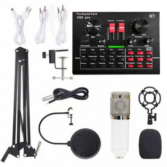 Multifunctional Live V8X Sound Card and BM800 Suspension Microphone Kit Broadcasting Recording Condenser Microphone Set Intelligent Audio Mixer Sound Card for Computers and Mobilephone Multifunctional Live V8X Sound Card and BM800 Suspension Microphone Kit Broadcasting Recording Condenser Microphone Set Intelligent Audio Mixer Sound Card for Computers and Mobilephone
