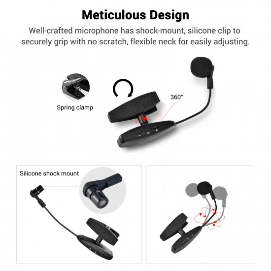 UHF Wireless Cardioid Condenser Microphone Clip-on Musical Instrument Mic for Saxophone Trumpets Clarinet UHF Wireless Cardioid Condenser Microphone Clip-on Musical Instrument Mic for Saxophone Trumpets Clarinet