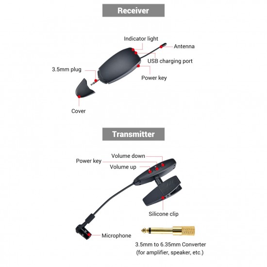 UHF Wireless Cardioid Condenser Microphone Clip-on Musical Instrument Mic for Saxophone Trumpets Clarinet UHF Wireless Cardioid Condenser Microphone Clip-on Musical Instrument Mic for Saxophone Trumpets Clarinet