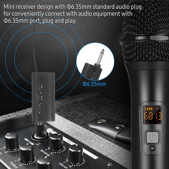 Portable UHF Microphone Set with Dual Handheld Microphones Rechargeable Receiver Frequency Modulation Plug-and-Play Dynamic Microphone Suitable for Home Entertainment Speech Live Streaming Video Recording Portable UHF Microphone Set with Dual Handheld Microphones Rechargeable Receiver Frequency Modulation Plug-and-Play Dynamic Microphone Suitable for Home Entertainment Speech Live Streaming Video Recording