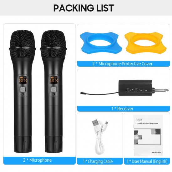 Portable UHF Microphone Set with Dual Handheld Microphones Rechargeable Receiver Frequency Modulation Plug-and-Play Dynamic Microphone Suitable for Home Entertainment Speech Live Streaming Video Recording Portable UHF Microphone Set with Dual Handheld Microphones Rechargeable Receiver Frequency Modulation Plug-and-Play Dynamic Microphone Suitable for Home Entertainment Speech Live Streaming Video Recording