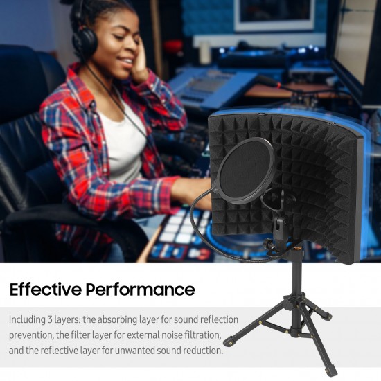 Microphone Isolation Screen with High-Density Absorbing Sponge 3-Panel Foldable Windshield Mini Wind Screen Board Sound Insulation Cover for Recording Studio Sound Absorbing Recording Equipment with Tripod Pop Filter Microphone Stand Microphone Isolation Screen with High-Density Absorbing Sponge 3-Panel Foldable Windshield Mini Wind Screen Board Sound Insulation Cover for Recording Studio Sound Absorbing Recording Equipment with Tripod Pop Filter Microphone Stand