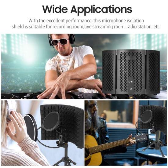 Microphone Isolation Screen with High-Density Absorbing Sponge 3-Panel Foldable Windshield Mini Wind Screen Board Sound Insulation Cover for Recording Studio Sound Absorbing Recording Equipment with Tripod Pop Filter Microphone Stand Microphone Isolation Screen with High-Density Absorbing Sponge 3-Panel Foldable Windshield Mini Wind Screen Board Sound Insulation Cover for Recording Studio Sound Absorbing Recording Equipment with Tripod Pop Filter Microphone Stand
