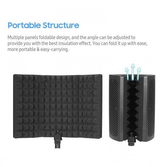 Microphone Isolation Screen with High-Density Absorbing Sponge 3-Panel Foldable Windshield Mini Wind Screen Board Sound Insulation Cover for Recording Studio Sound Absorbing Recording Equipment with Tripod Pop Filter Microphone Stand Microphone Isolation Screen with High-Density Absorbing Sponge 3-Panel Foldable Windshield Mini Wind Screen Board Sound Insulation Cover for Recording Studio Sound Absorbing Recording Equipment with Tripod Pop Filter Microphone Stand