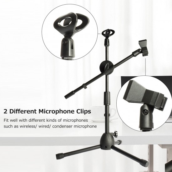 Dual Purpose Microphone Tripod Stand with 2 Mic Clips Adjustable Mic Stand Boom Arm Microphones Desk Floor Bracket for Speech Meeting Live Stream Sing Voice Recording Dual Purpose Microphone Tripod Stand with 2 Mic Clips Adjustable Mic Stand Boom Arm Microphones Desk Floor Bracket for Speech Meeting Live Stream Sing Voice Recording