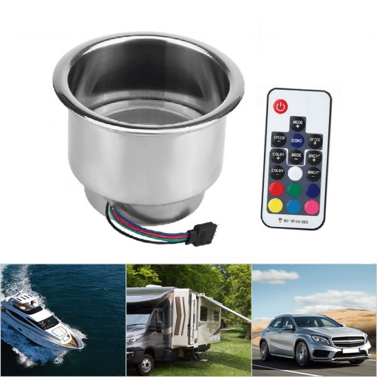 Cup Holder RGB LED Light Drink Cup Holder Remote Control Stainless Steel for Marine Boat Car Truck RV Cup Holder RGB LED Light Drink Cup Holder Remote Control Stainless Steel for Marine Boat Car Truck RV