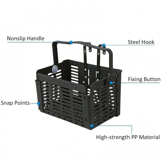 Folding Bike Basket Detachable Plastic Bike Handlebar Front Basket Bicycle Rear Rack Hanging Basket Cycling Cargo Carrier Folding Bike Basket Detachable Plastic Bike Handlebar Front Basket Bicycle Rear Rack Hanging Basket Cycling Cargo Carrier