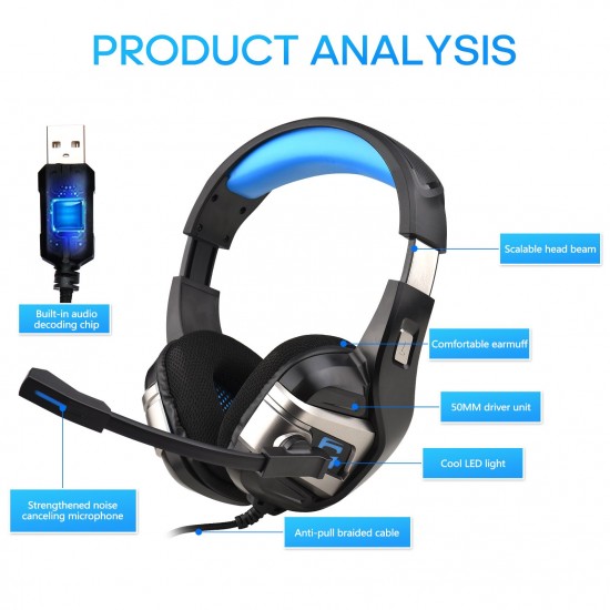 USB Wired Gaming Headset Stereo Surround Sound Headphone with Noise Cancelling Mic 50mm Drivers 3.5mm Volume Control for PC Laptop USB Wired Gaming Headset Stereo Surround Sound Headphone with Noise Cancelling Mic 50mm Drivers 3.5mm Volume Control for PC Laptop