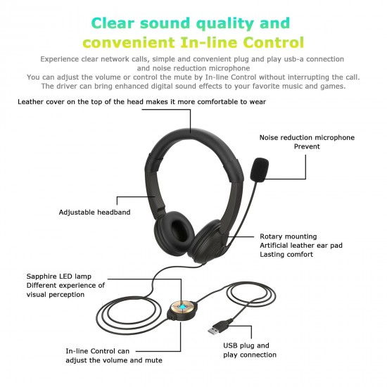 USB Wired Headset with Noise Cancelling Microphone On Ear Computer Headphone Call Center Earphone Volume Control Speaker Mic Mute Adjustable Headband USB Wired Headset with Noise Cancelling Microphone On Ear Computer Headphone Call Center Earphone Volume Control Speaker Mic Mute Adjustable Headband