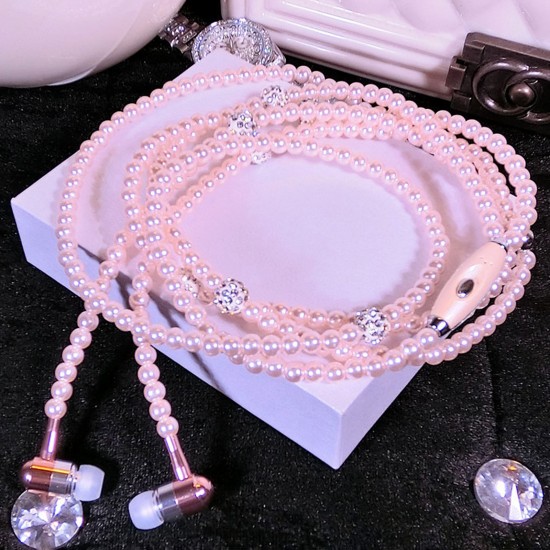 Jewelry Pearl Necklace Stereo Earphones with Microphone 3.5mm In-ear Headphone Wired Headset Earbuds for Phone Girls Jewelry Pearl Necklace Stereo Earphones with Microphone 3.5mm In-ear Headphone Wired Headset Earbuds for Phone Girls