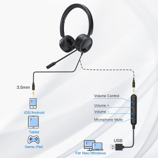 H360 3.5mm/USB Wired Telephone Headset Call Center Earphone with Microphone On Ear Computer Headphone Volume Control Speaker Mic Mute Adjustable Headband H360 3.5mm/USB Wired Telephone Headset Call Center Earphone with Microphone On Ear Computer Headphone Volume Control Speaker Mic Mute Adjustable Headband