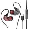 T2000 Music Headphones Type-C Wired In-ear Earbuds with Microphone & Memory Wire Earhooks for Running Music Game