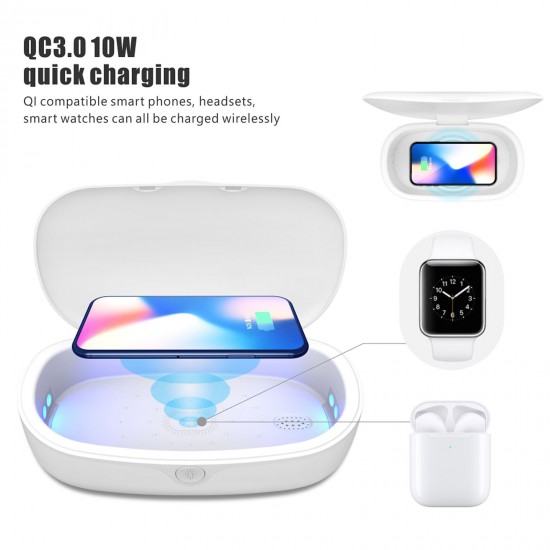 3-in-1 UV Disinfection Box QC3.0 Wireless Fast Charger Aromatherapy Portable UV Lamp Ultraviolet Sterilizer Cleaner for Face Cover Phone Jewelry Sock 3-in-1 UV Disinfection Box QC3.0 Wireless Fast Charger Aromatherapy Portable UV Lamp Ultraviolet Sterilizer Cleaner for Face Cover Phone Jewelry Sock