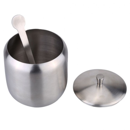 Stainless Steel Drum Shaped Cruet Seasoning Pot Sugar Coffee Can Container with Spoon Kitchen Tool Stainless Steel Drum Shaped Cruet Seasoning Pot Sugar Coffee Can Container with Spoon Kitchen Tool