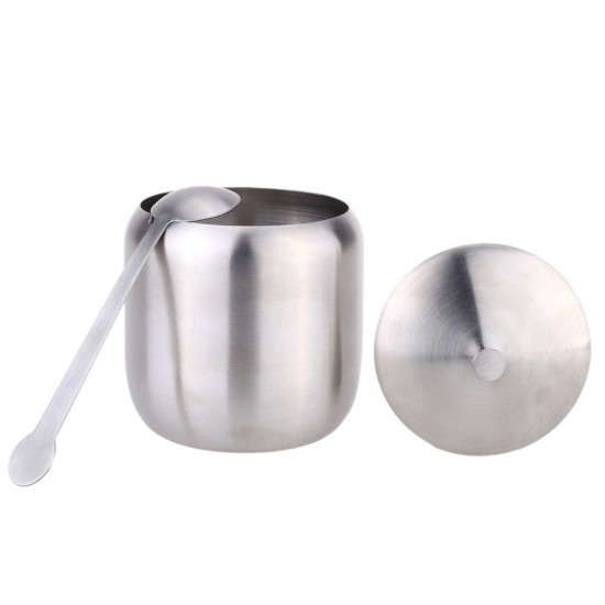 Stainless Steel Drum Shaped Cruet Seasoning Pot Sugar Coffee Can Container with Spoon Kitchen Tool Stainless Steel Drum Shaped Cruet Seasoning Pot Sugar Coffee Can Container with Spoon Kitchen Tool