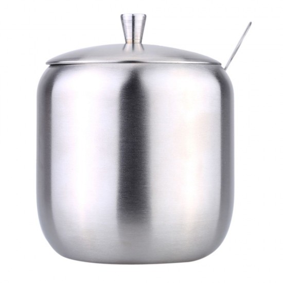 Stainless Steel Drum Shaped Cruet Seasoning Pot Sugar Coffee Can Container with Spoon Kitchen Tool Stainless Steel Drum Shaped Cruet Seasoning Pot Sugar Coffee Can Container with Spoon Kitchen Tool