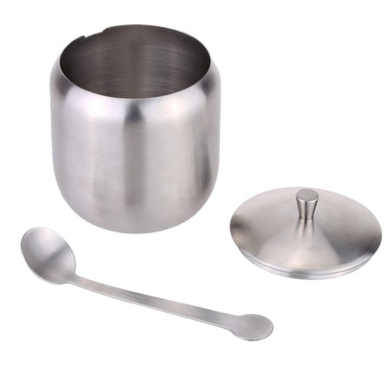 Stainless Steel Drum Shaped Cruet Seasoning Pot Sugar Coffee Can Container with Spoon Kitchen Tool Stainless Steel Drum Shaped Cruet Seasoning Pot Sugar Coffee Can Container with Spoon Kitchen Tool