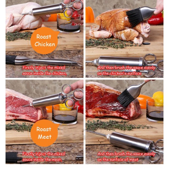 BLF-009 Marinade Meet BBQ Sauce Injector Needles Syringe 2-oz Flavoring Seasoning with 3 Marinade Flavor Needle 2 Cleaning Brushes for BBQ Smoker Grill Beast Turkey Best Cooking Gift BLF-009 Marinade Meet BBQ Sauce Injector Needles Syringe 2-oz Flavoring Seasoning with 3 Marinade Flavor Needle 2 Cleaning Brushes for BBQ Smoker Grill Beast Turkey Best Cooking Gift