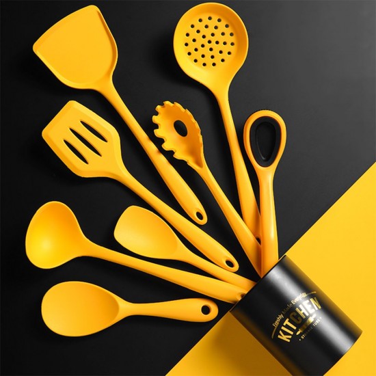 Silicone Kitchenware Set 8Pcs Kitchen Utensils Set Silica Gel Cooking Utensils Set Heat Resistant Kitchen Tools with Storage Barrel Silicone Kitchenware Set 8Pcs Kitchen Utensils Set Silica Gel Cooking Utensils Set Heat Resistant Kitchen Tools with Storage Barrel