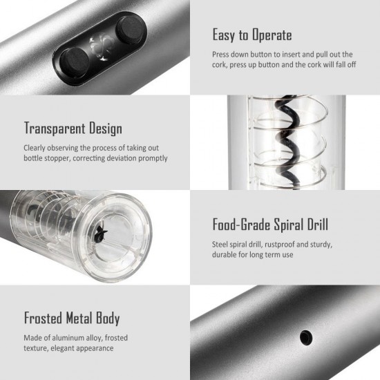Electric Wine Opener with Foil Cutter Easy Operation Portable 2800mAh Rechargeable Wine Opener Automatic Electric Wine Bottle Corkscrew for Home Party Bar Restaurant Electric Wine Opener with Foil Cutter Easy Operation Portable 2800mAh Rechargeable Wine Opener Automatic Electric Wine Bottle Corkscrew for Home Party Bar Restaurant