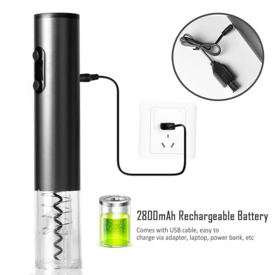 Electric Wine Opener with Foil Cutter Easy Operation Portable 2800mAh Rechargeable Wine Opener Automatic Electric Wine Bottle Corkscrew for Home Party Bar Restaurant Electric Wine Opener with Foil Cutter Easy Operation Portable 2800mAh Rechargeable Wine Opener Automatic Electric Wine Bottle Corkscrew for Home Party Bar Restaurant