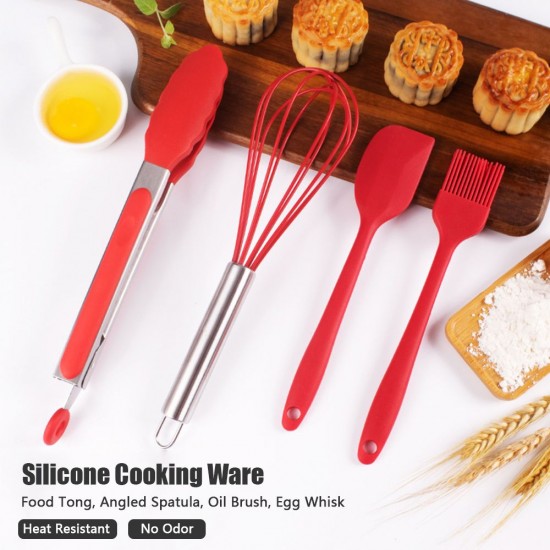 4 PCS Silicone Kitchen Utensils Set Egg Whisk Angled Spatula Oil Brush Food Tong Heat Resistant Cooking Wares Scratch-free Kitchen Baking Utensils Easy to Clean for Home Restaurants Hotels 4 PCS Silicone Kitchen Utensils Set Egg Whisk Angled Spatula Oil Brush Food Tong Heat Resistant Cooking Wares Scratch-free Kitchen Baking Utensils Easy to Clean for Home Restaurants Hotels
