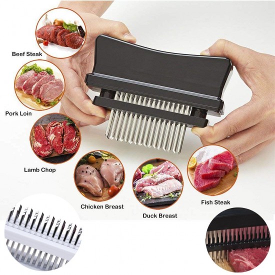 Meat Tenderizer with 48 Stainless Steel Needle Blades Meat Tenderizing and Marinate Tool Kitchen Tenderizers Cooking Grilling BBQ Marinade Flavor Maximizer Meat Tenderizer with 48 Stainless Steel Needle Blades Meat Tenderizing and Marinate Tool Kitchen Tenderizers Cooking Grilling BBQ Marinade Flavor Maximizer