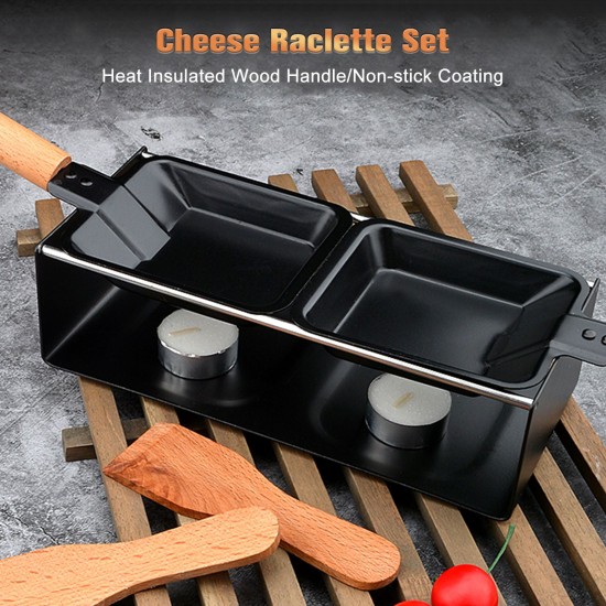 Cheese Raclette Set Cheese Melter Pan Non-Stick Raclette Grill Set Portable Candlelight Raclette with Spatula Home Metal Kitchen Grilling Tool with Wood Handle Cheese Raclette Set Cheese Melter Pan Non-Stick Raclette Grill Set Portable Candlelight Raclette with Spatula Home Metal Kitchen Grilling Tool with Wood Handle