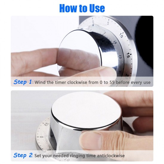 Kitchen Timer Stainless Steel Cooking Timer Clock with Alarm Magnetic Countdown Reminder Mechanical Manual Timers 60 Minutes Timing No Batteries Required Kitchen Timer Stainless Steel Cooking Timer Clock with Alarm Magnetic Countdown Reminder Mechanical Manual Timers 60 Minutes Timing No Batteries Required