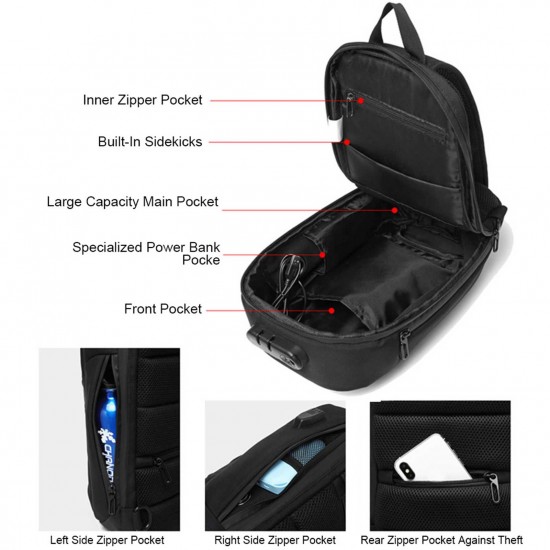 ozuko Portable Fashion Large Capacity Multi-Function Man Chest Bag Waterproof Anti-Theft USB Charge Port Chest Pack With Lock ozuko Portable Fashion Large Capacity Multi-Function Man Chest Bag Waterproof Anti-Theft USB Charge Port Chest Pack With Lock