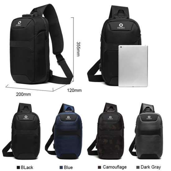 ozuko Portable Fashion Large Capacity Multi-Function Man Chest Bag Waterproof Anti-Theft USB Charge Port Chest Pack With Lock ozuko Portable Fashion Large Capacity Multi-Function Man Chest Bag Waterproof Anti-Theft USB Charge Port Chest Pack With Lock