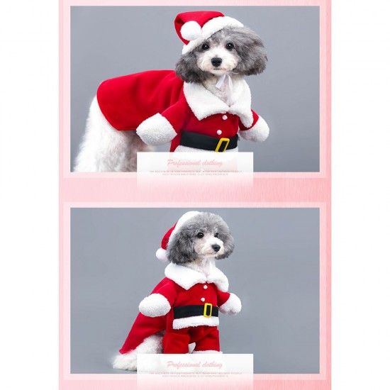 Santa Claus Dog Costume Christmas Pets Clothes Puppy Christmas Coat with Hat Cute Warm Coat Dog Presents Santa Claus Dog Costume Christmas Pets Clothes Puppy Christmas Coat with Hat Cute Warm Coat Dog Presents