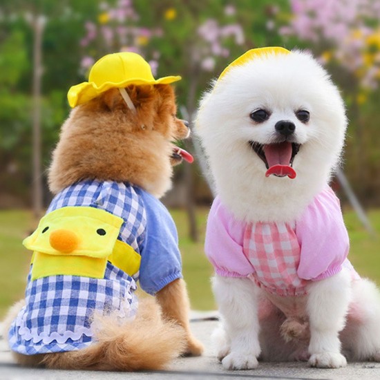 Dog Shirt Pet Plaid Shirts Pet Summer Clothes for Puppy Dogs Duck Cartoon Backpack with Yellow Hat Dog Shirt Pet Plaid Shirts Pet Summer Clothes for Puppy Dogs Duck Cartoon Backpack with Yellow Hat