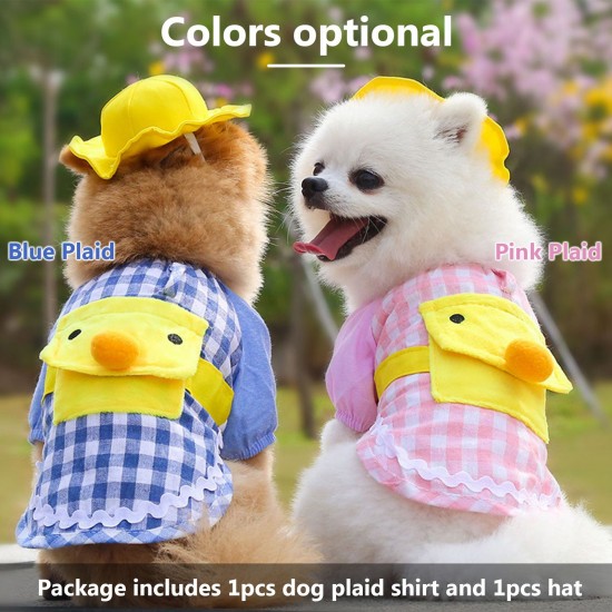 Dog Shirt Pet Plaid Shirts Pet Summer Clothes for Puppy Dogs Duck Cartoon Backpack with Yellow Hat Dog Shirt Pet Plaid Shirts Pet Summer Clothes for Puppy Dogs Duck Cartoon Backpack with Yellow Hat