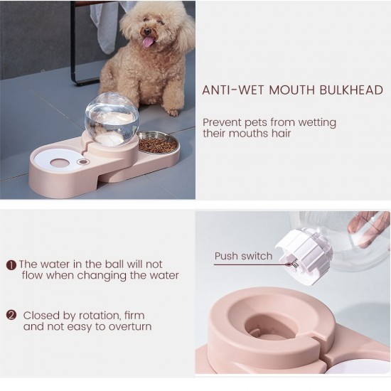 Dogs Pets Cats Water and Food Bowls with Automatic Water Dispenser Double Bowl 1.8L Anti-Wet Mouth Dogs Pets Cats Water and Food Bowls with Automatic Water Dispenser Double Bowl 1.8L Anti-Wet Mouth