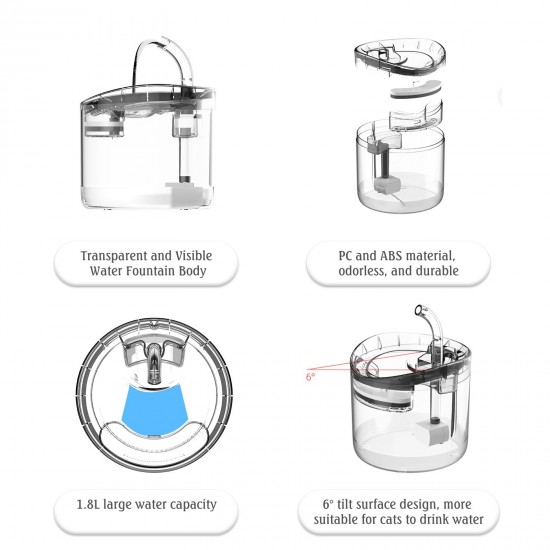 Cat Water Fountain Dog Water Dispenser 1.8L Super Quiet Automatic Pet Drinking Fountain with Faucet Transparent Design Cat Water Fountain Dog Water Dispenser 1.8L Super Quiet Automatic Pet Drinking Fountain with Faucet Transparent Design