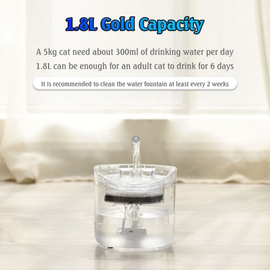 Cat Water Fountain Dog Water Dispenser 1.8L Super Quiet Automatic Pet Drinking Fountain with Faucet Transparent Design Cat Water Fountain Dog Water Dispenser 1.8L Super Quiet Automatic Pet Drinking Fountain with Faucet Transparent Design