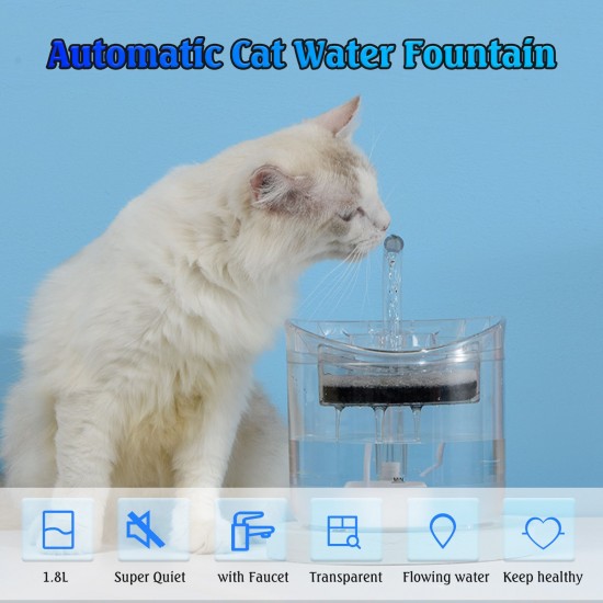 Cat Water Fountain Dog Water Dispenser 1.8L Super Quiet Automatic Pet Drinking Fountain with Faucet Transparent Design Cat Water Fountain Dog Water Dispenser 1.8L Super Quiet Automatic Pet Drinking Fountain with Faucet Transparent Design