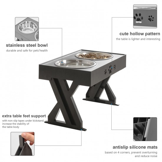 Adjustable Elevated Dog Bowl Table with Double Stainless Steel Bowl Raised Dogs Stand for Cat Pet Antislip Detachable Water Feeder Adjustable Elevated Dog Bowl Table with Double Stainless Steel Bowl Raised Dogs Stand for Cat Pet Antislip Detachable Water Feeder