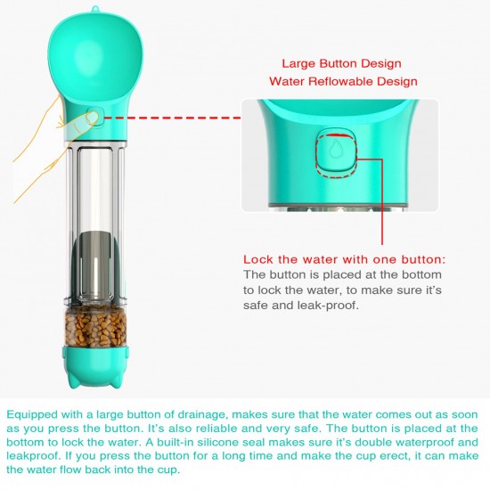 Pet Water Bottle, Dog Travel Leak Proof Water Cup 500ml 4-in-1 dispenser drinking bowl with Garbage Shovel Food Container Trash Bag Box Pet Water Bottle, Dog Travel Leak Proof Water Cup 500ml 4-in-1 dispenser drinking bowl with Garbage Shovel Food Container Trash Bag Box