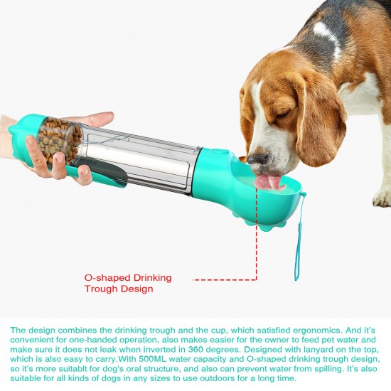 Pet Water Bottle, Dog Travel Leak Proof Water Cup 500ml 4-in-1 dispenser drinking bowl with Garbage Shovel Food Container Trash Bag Box Pet Water Bottle, Dog Travel Leak Proof Water Cup 500ml 4-in-1 dispenser drinking bowl with Garbage Shovel Food Container Trash Bag Box