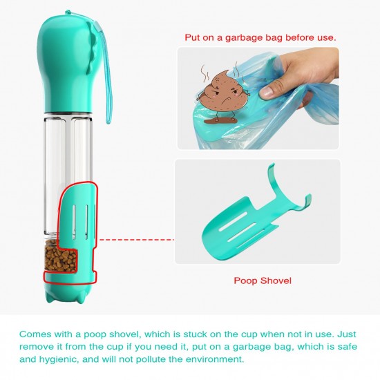 Pet Water Bottle, Dog Travel Leak Proof Water Cup 500ml 4-in-1 dispenser drinking bowl with Garbage Shovel Food Container Trash Bag Box Pet Water Bottle, Dog Travel Leak Proof Water Cup 500ml 4-in-1 dispenser drinking bowl with Garbage Shovel Food Container Trash Bag Box