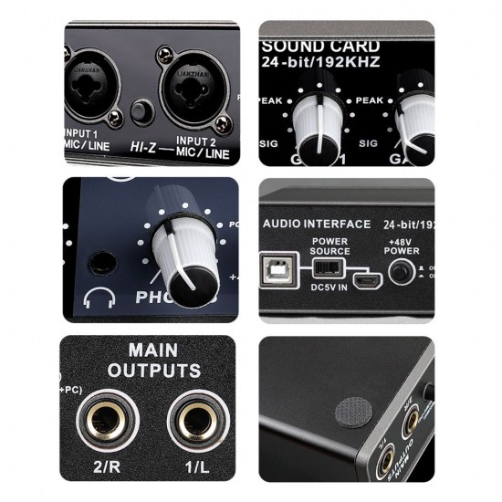 Portable Audio Interface USB Sound Card Mic Preamplifier Computers Recording Tuning Digital Mixing Equipment Portable Audio Interface USB Sound Card Mic Preamplifier Computers Recording Tuning Digital Mixing Equipment
